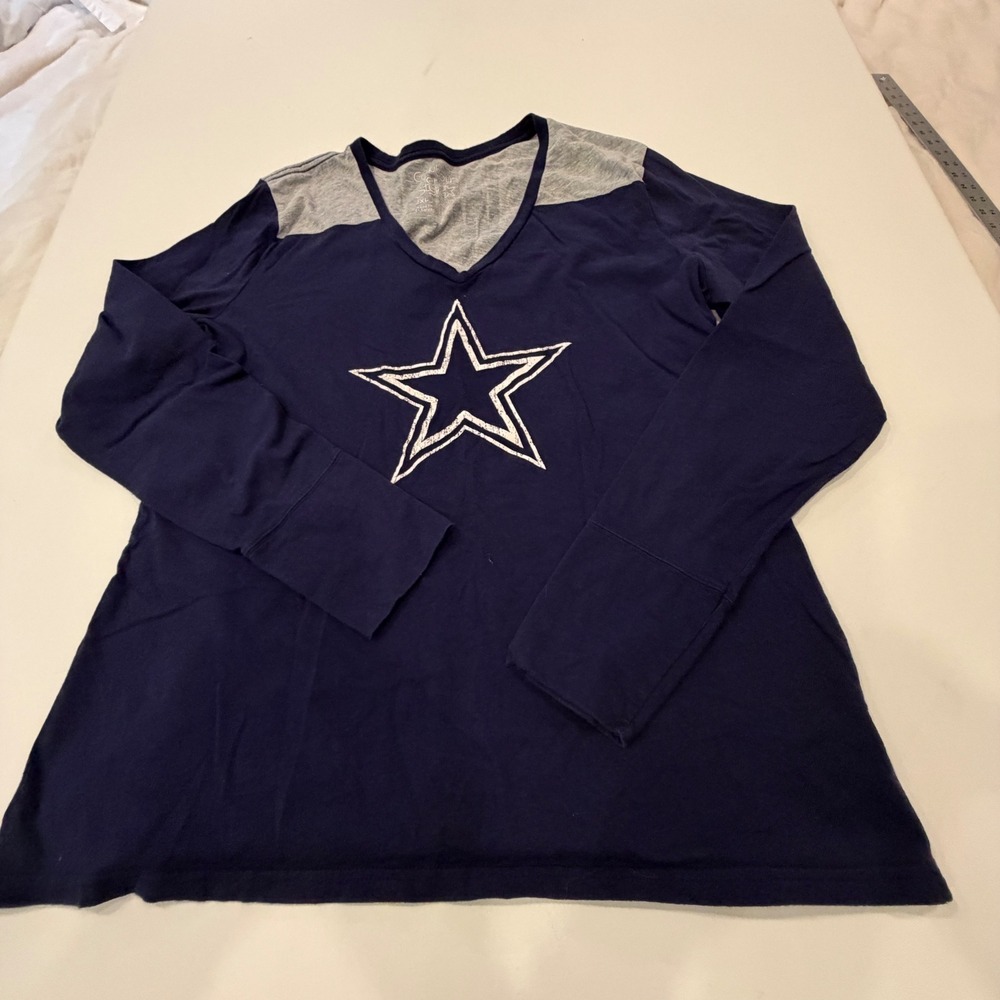 Dallas Cowboys Her Style Womens 2XL Navy Blue Long Sleeve V-Neck Shirt DC11693WU